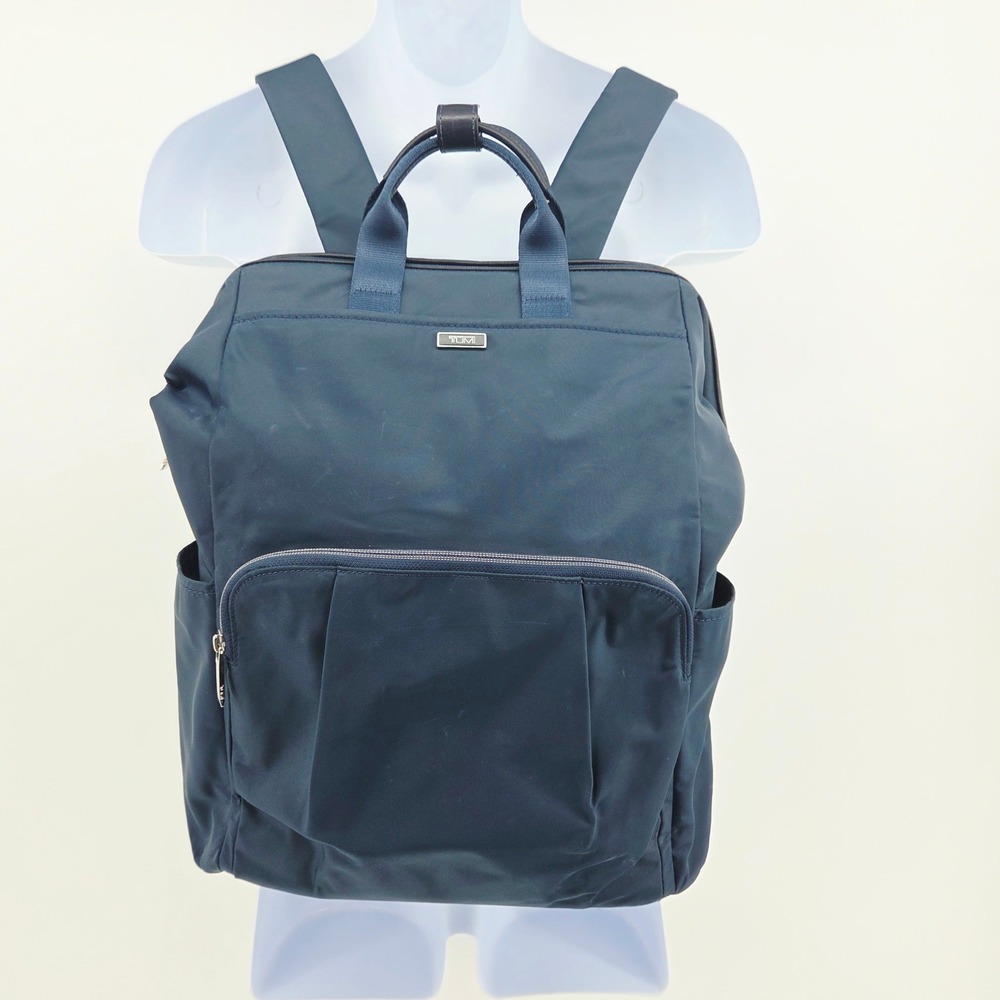 Tumi Mel Framed Blue Navy Nylon Convertible Backpack Bookbag Bag Wide Opening - Picture 1 of 16